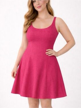 Jones Studio Pink Fit Flare Dress 16 Sleeveless Textured Lined Skater